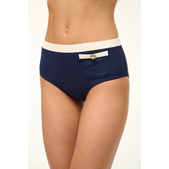 STAUD Devon High Rise Bikini Bottoms Navy/Ivory - S - Picture 2 of 4